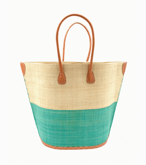 2-toned raffia tote in seafoam/natural.