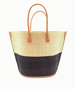 2-toned raffia tote in black/natural.