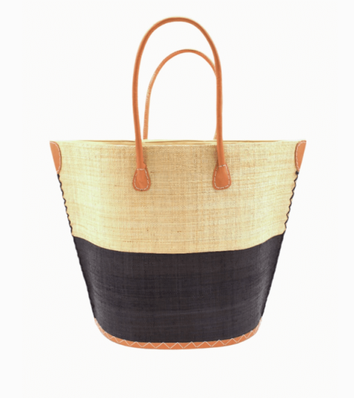 2-toned raffia tote in black/natural.