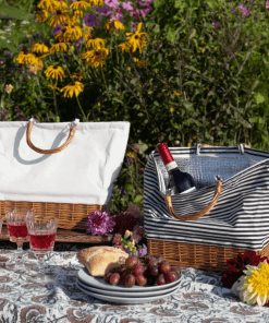 Willow White Fabric and striped bags shown side by side.