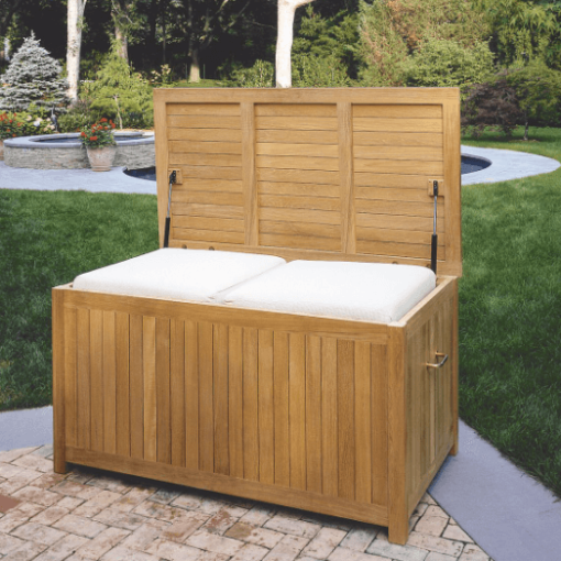 60" Solid Teak Storage Box open view