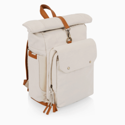 Carmel backpack cooler in tan angled view