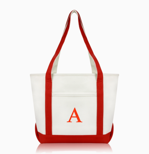 Red Canvas Monogram Tote - with Red letter A.