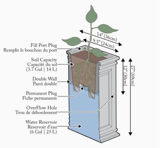 27" Pillar Planter inside diagram