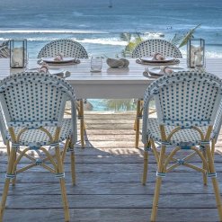 Cafe dining side chair shown in white/french blue color.