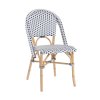 Cafe side chair with white and royal blue wicker.