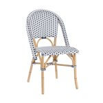 Cafe side chair with white and royal blue wicker.