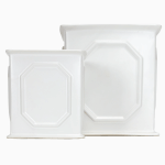 2 White Ceramic geometric planters, front view