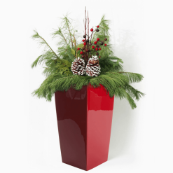 22 Modena Square Planter Red w pine cones