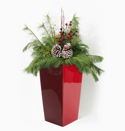 22 Modena Square Planter Red w pine cones