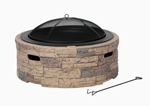 35" cast stone fire pit w hook