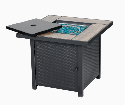 30" Gas Fire pit with tabletop open.