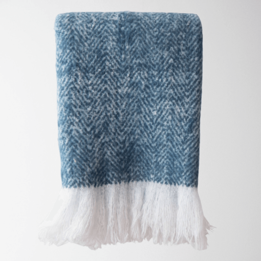 Ella herringbone brushed throw in blue.