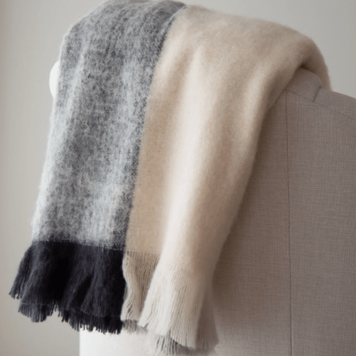 Calla cream and charcoal throw closeup