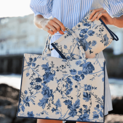 Fiorella Tote lifestyle with small pocket insert.