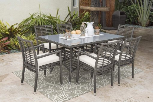 Panama Jack 7 piece dining set with Arm chairs lifestyle.