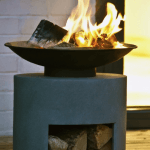 16" Oval Steel fire bowl lit lifestyle