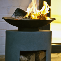 16" Oval Steel fire bowl lit lifestyle