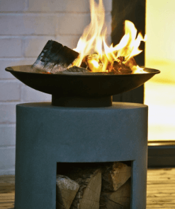 16" Oval Steel fire bowl lit lifestyle