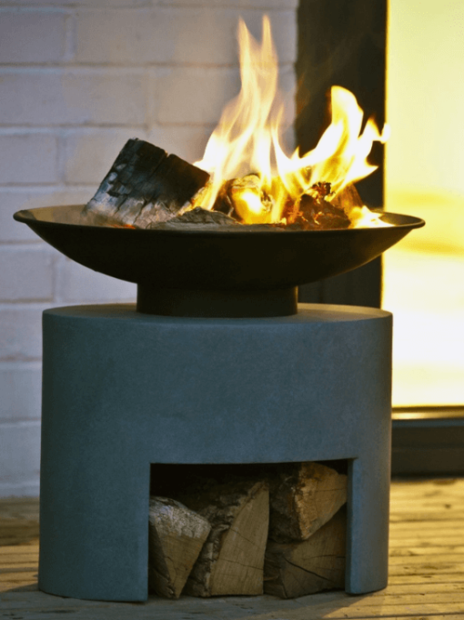 16" Oval Steel fire bowl lit lifestyle