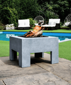 Built-in Steel fire bowl in square console lifestyle