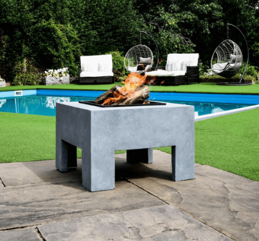 Built-in Steel fire bowl in square console lifestyle