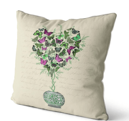 Butterfly Heart Topiary Pillow angled view