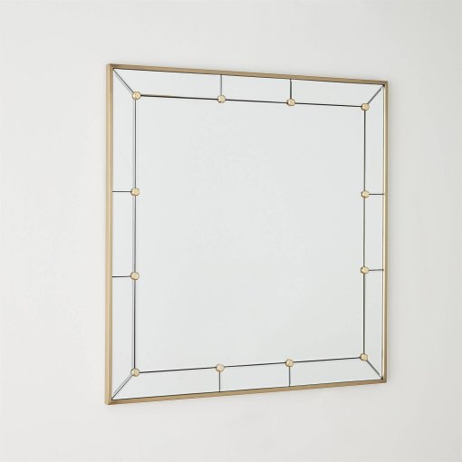 Brass studded mirror angled view