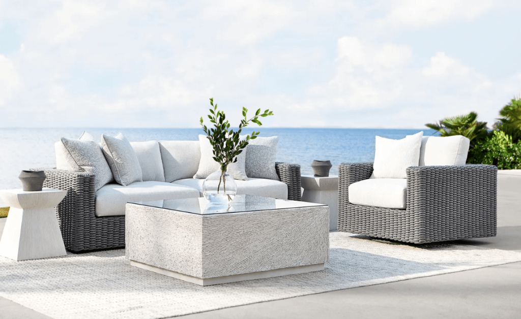 Capri outdoor set including chair, loveseat and coffee table.