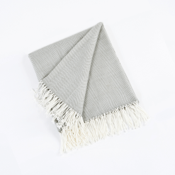 Herringbone throw in grey color, open.
