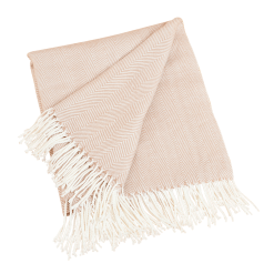 Herringbone throw in carmel color, open.