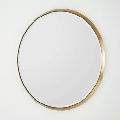 Hudson round mirror brushed brass angled