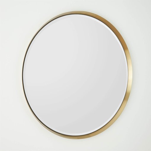Hudson round mirror brushed brass angled