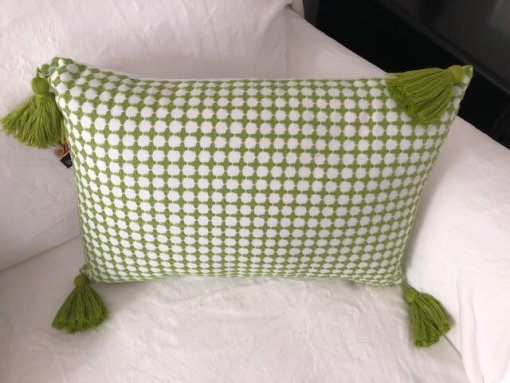 Green woven pillow front