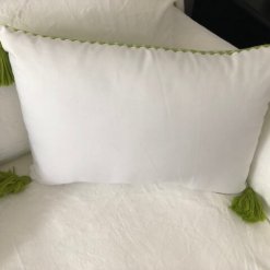 Green woven pillow backside