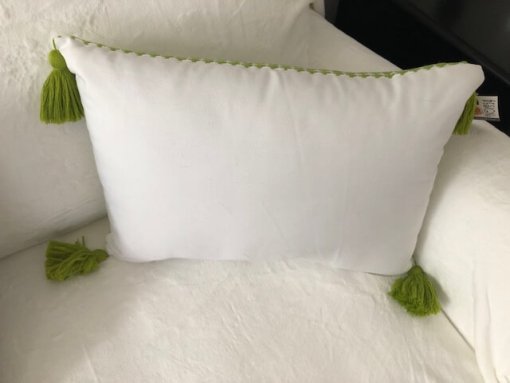 Green woven pillow backside