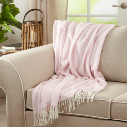 Pink herringbone throw lifestyle.