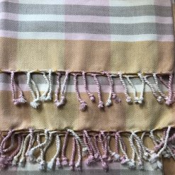 Pink, yellow, grey Plaid throw fringe
