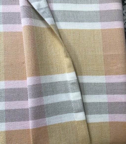 Pink, yellow, grey Plaid throw seam