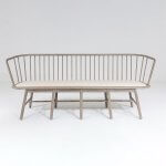 Spindle bench with beige leather front view
