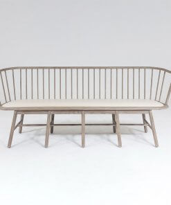 Spindle bench with beige leather front view