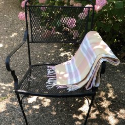 Pink, yellow, grey Plaid throw lifestyle 1