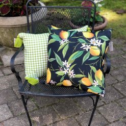 Lemons and Green Woven pillows outdoor set