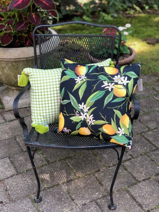 Lemons and Green Woven pillows outdoor set