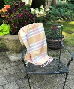 Pink, yellow, grey Plaid throw lifestyle 2