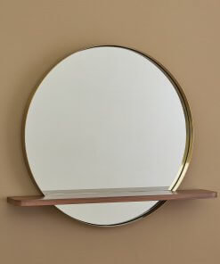 Round mirror with walnut shelf