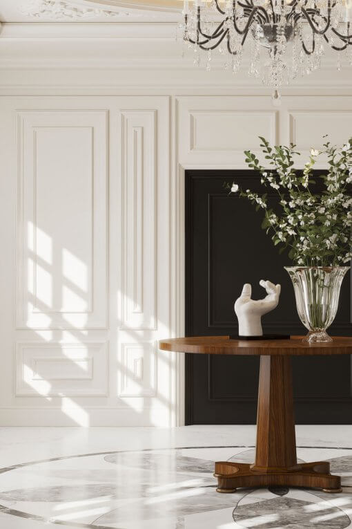 Eave round pedestal dining in entryway